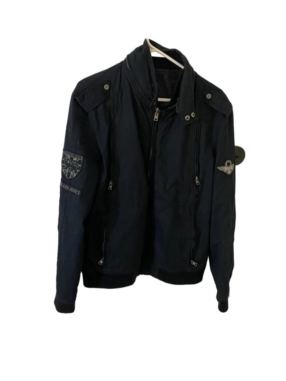 Jack And Jones Men's Black Reversible Military Aviator Bomber Jacket - Large